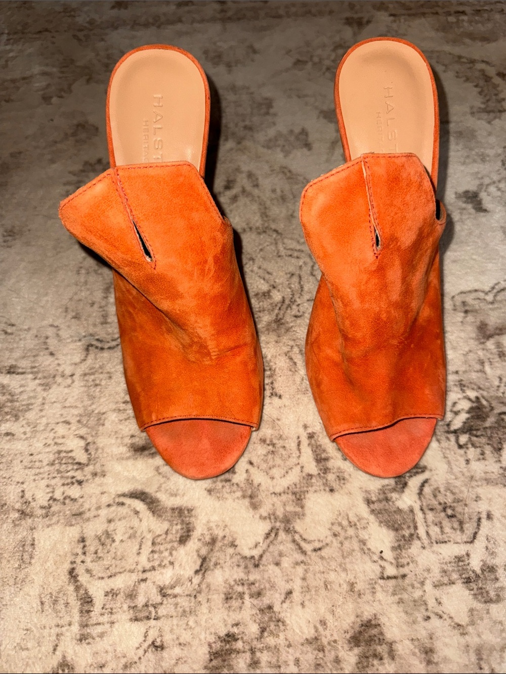 Halston Heritage Orange Suede Open-Toe Slide Mule